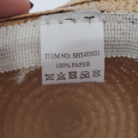 Floppy Brim Straw Paper Hat with Fabric Sash Tie Bow - Picture 6 of 7